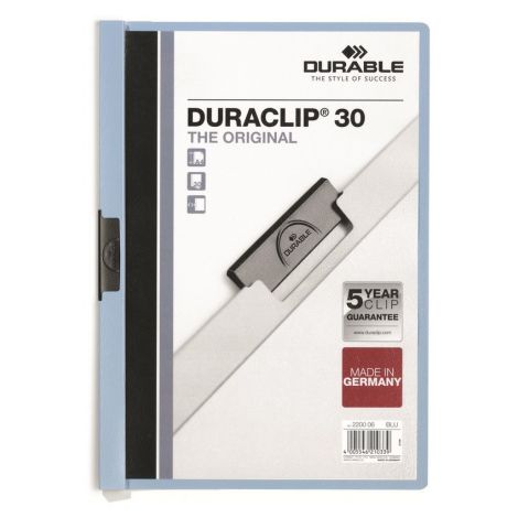 Skoroszyt zaciskowy Durable A4/30 Duraclip PCV, Niebieski jasny